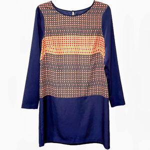 Jessica Simpson Womens 10 Sheath Dress Geometric Long Sleeve Lined Knee Length